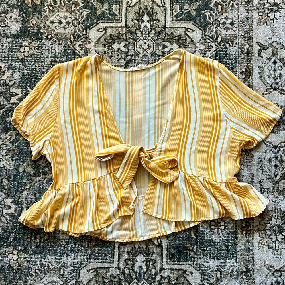 Yellow and white striped blouse